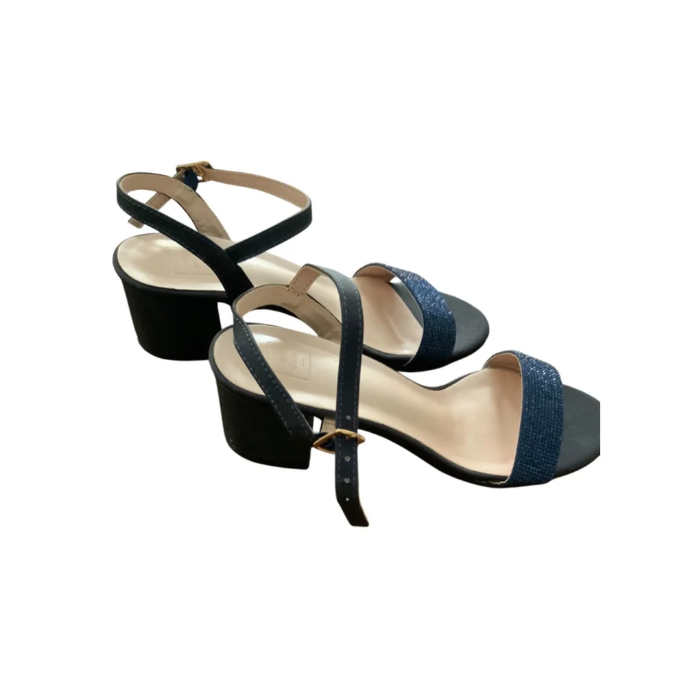 DB Studio Navy Glitter Block Heel Ankle Strap Sandals Size 6 - Picture 3 of 6